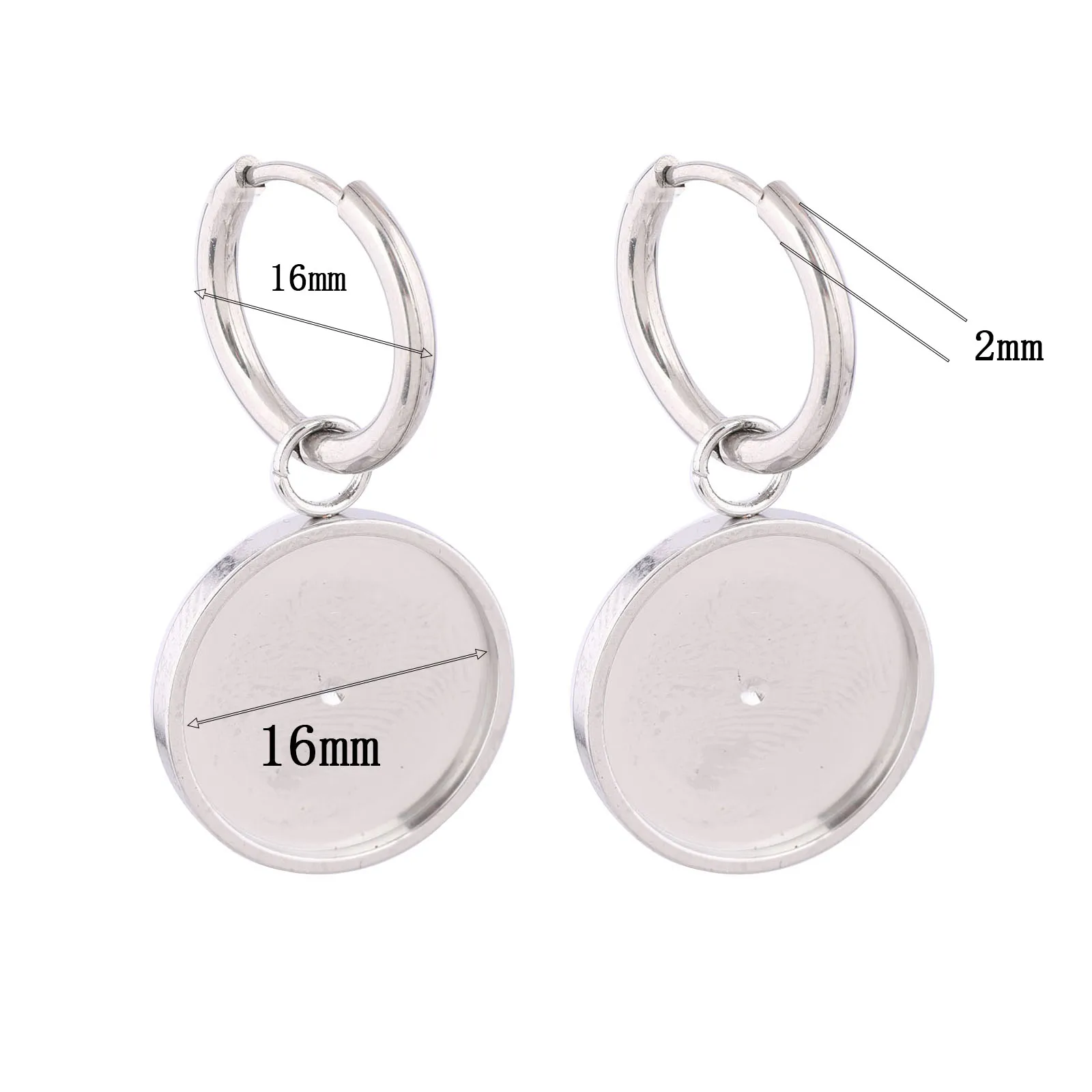 10 قطعة الفولاذ المقاوم للصدأ Leverback القرط قاعدة الفراغات النتائج صالح 16 مللي متر كابوشون أقراط الحافة إعداد الصواني Diy بها بنفسك صنع المجوهرات #2