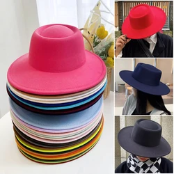 Big brim soft hat winter hat flat brim flat top jazz hat solid color single sided neutral jazz hat