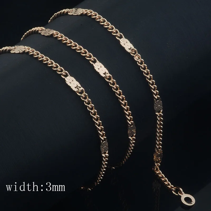 1 Set Jewelry Men Women 585 Rose Gold Color Elegant Bracelet Carving Smart Chain Bracelet Necklace