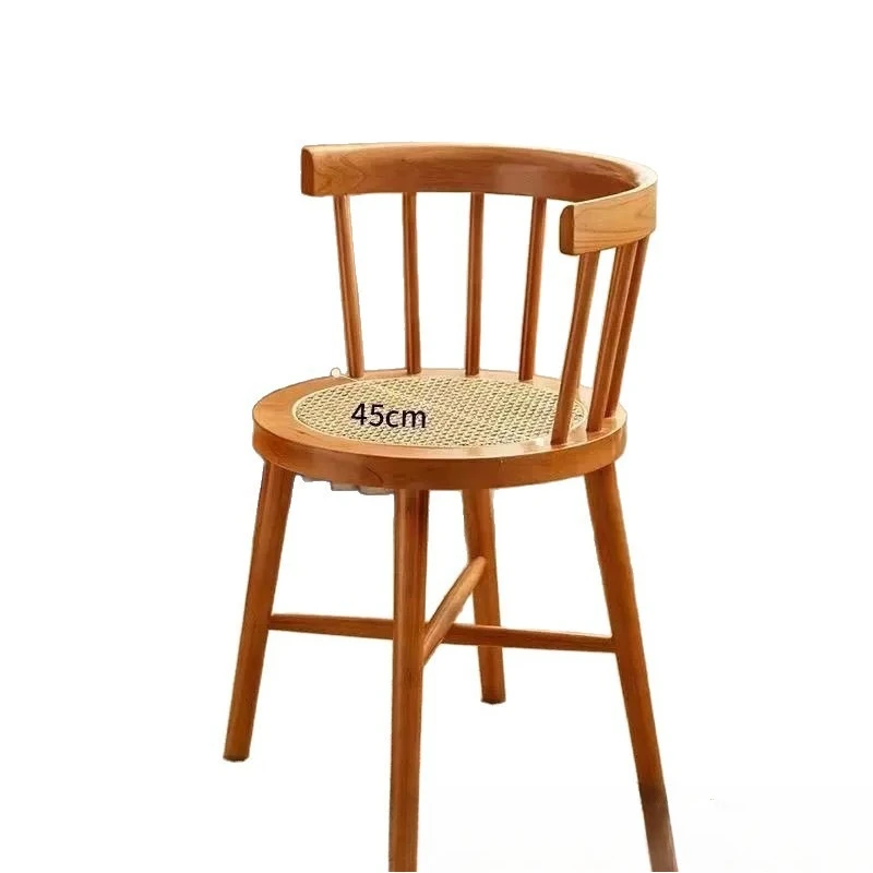 Simple solid wood Windsor chair retro rattan home Nordic backrest dining chair balcony casual makeup princess armchair