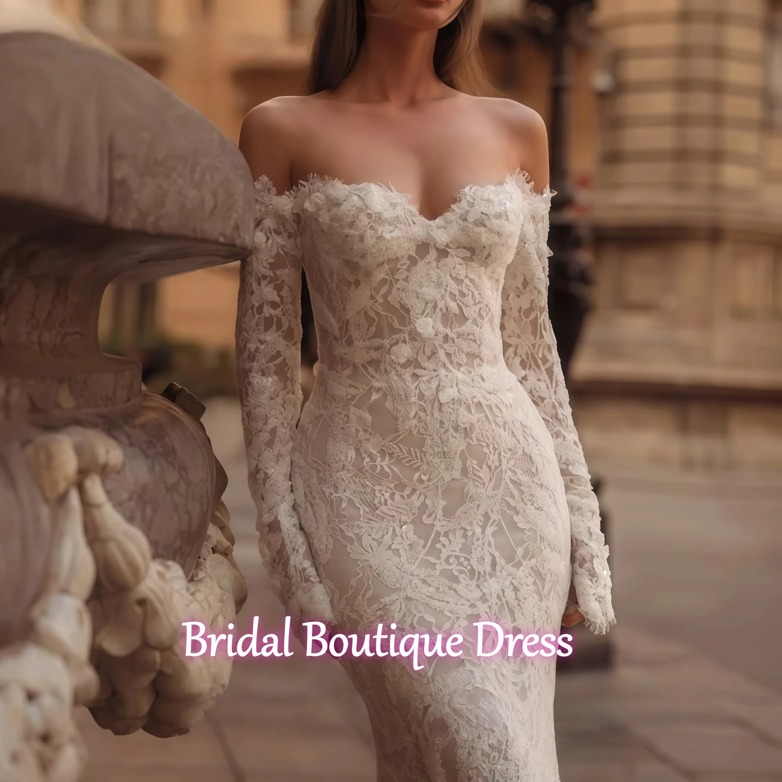 Maßgeschneidertes exquisites Schatz-Spitze-einfaches Hochzeitskleid mit Stickerei-Applikationen, Meerjungfrau, langärmeliges Brautkleid, Ballkleid