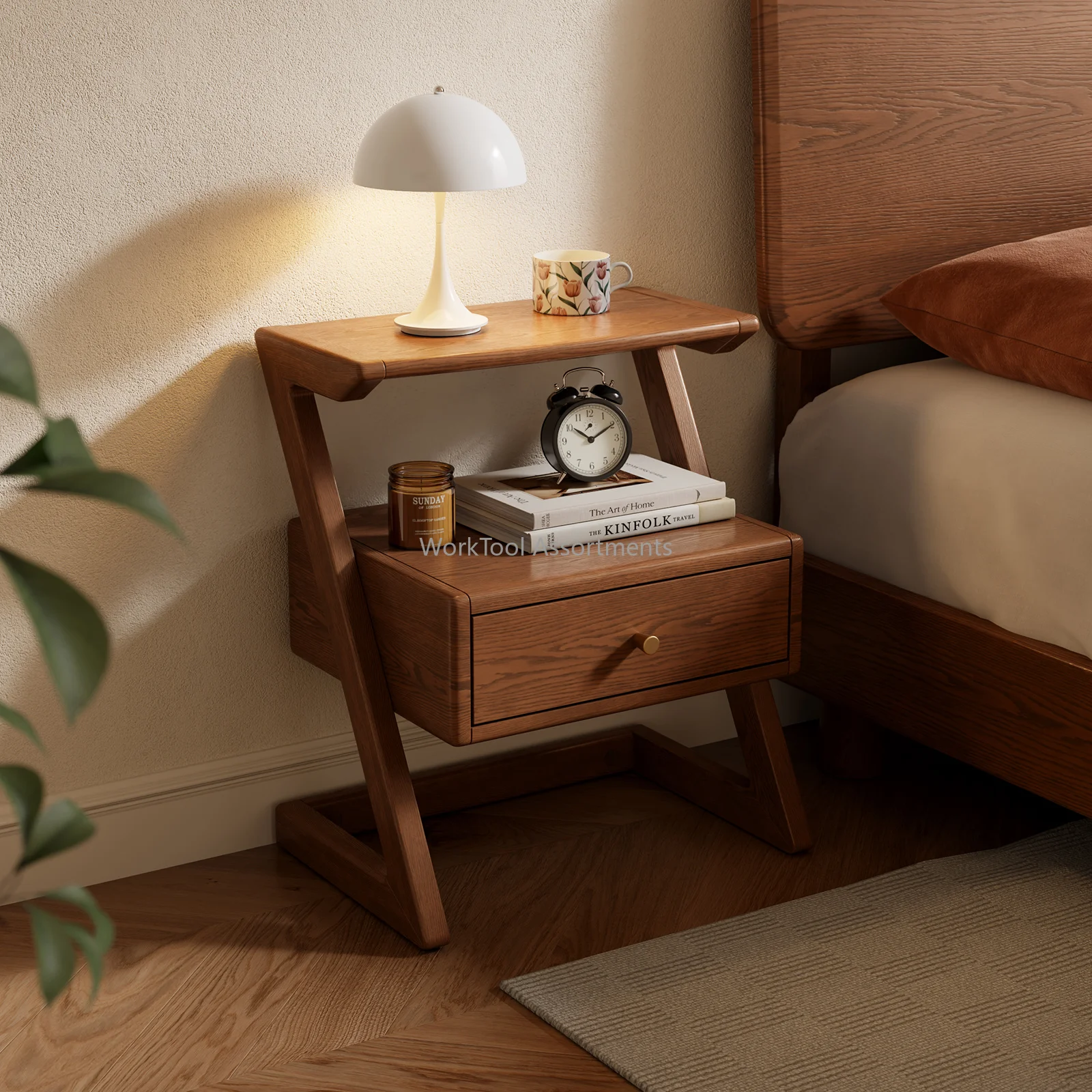 Medieval style bedside cabinet, bedroom household shelf Z-shaped niche design sense creative sofa edge few