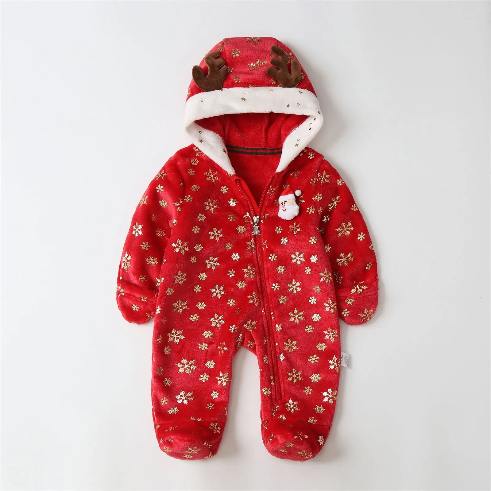 2025 Christmas Baby Clothes 0-12 Months Winter Baby Footies Boys Cartoon Deer Snow Jumpsuits Hooded Warm Flannel Girls Romper