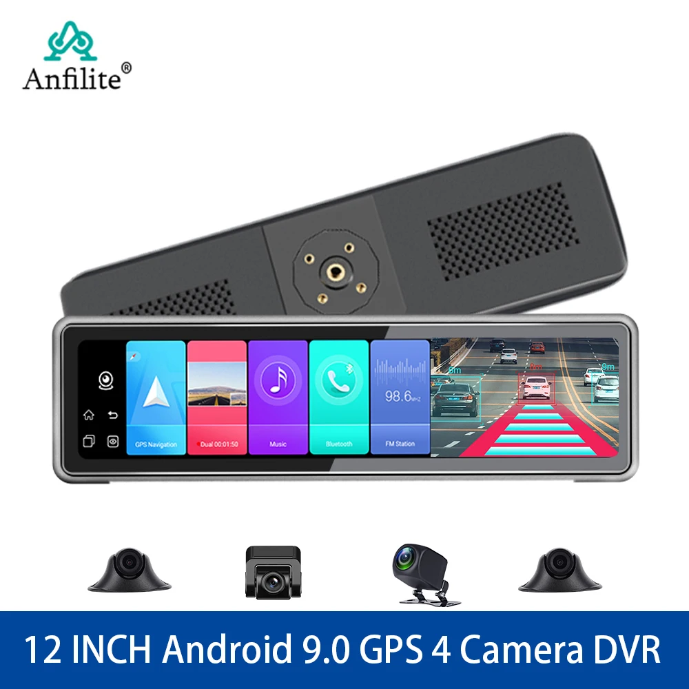 

12" 4 lens rearview mirror Camera Android 9.0 car Camera 360° Panaromic Video Recorder navigation 4 Channel Dash Cam 2GB+32GB