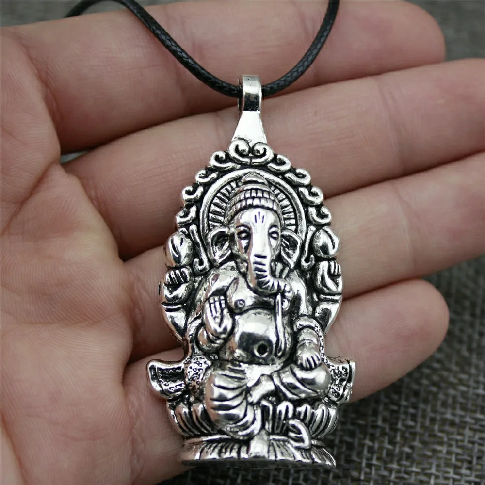 Vintage 2 Colors Antique Bronze Silver Color Plated 62x32mm Ganesha Buddha Elephant Pendants Pendant Necklace