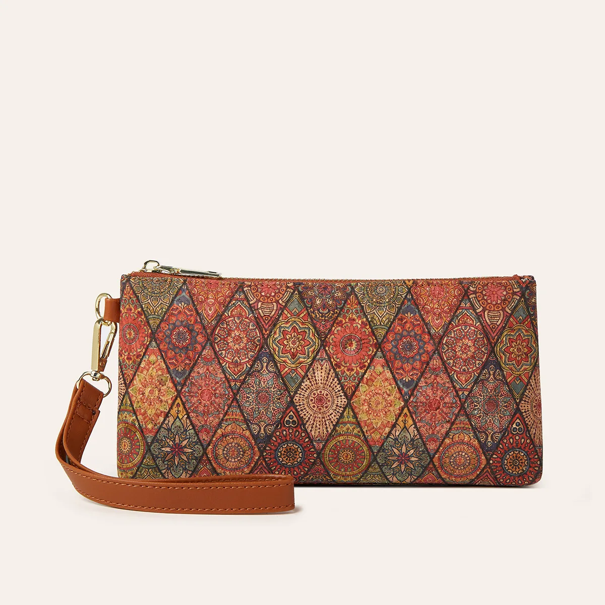 Retro geometric pattern printed ladies' wallet, coin purse, long zipper, large capacity clutch