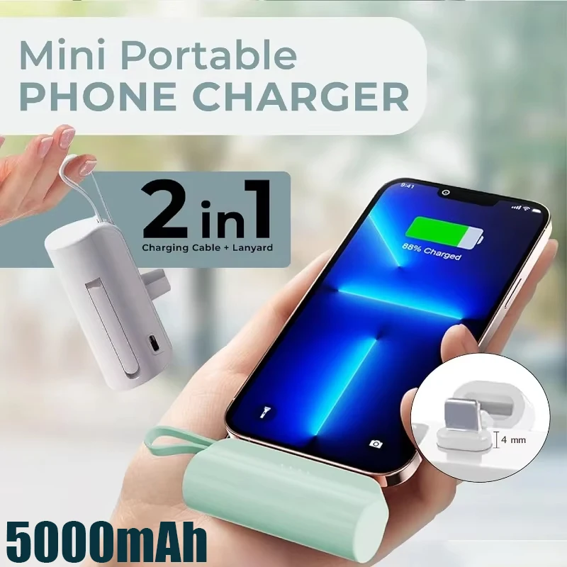 

Capsule Mini Power Bank For iPhone Samsung Huawei OPPO Xiaomi Poverbank 5000mAh Portable Charger External Battery Pack Powerbank