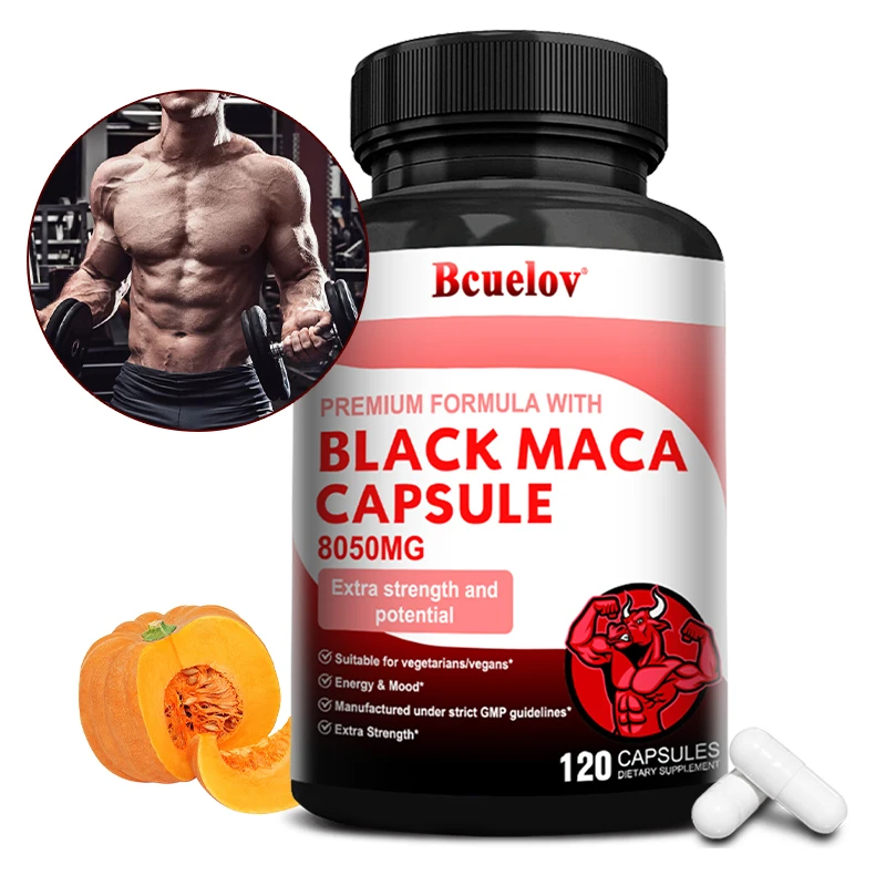 Bcuelov Organic Black Maca Root 8050 Mg, Supports Muscle Mass, Strength, Endurance, Athletic Performance