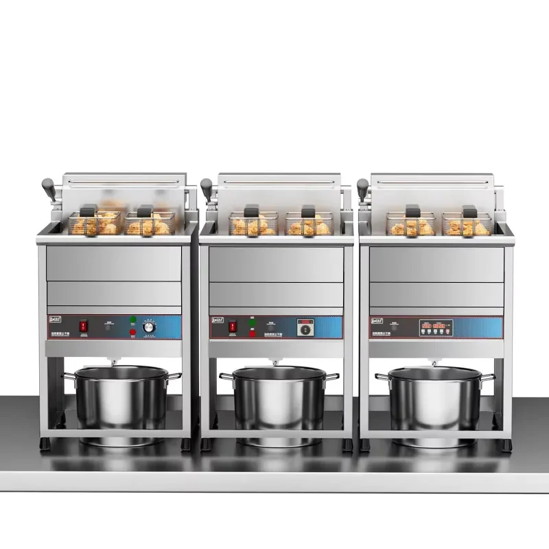 Industrial single tank chicken fish single basket gas vertical fryer with oil saving plate