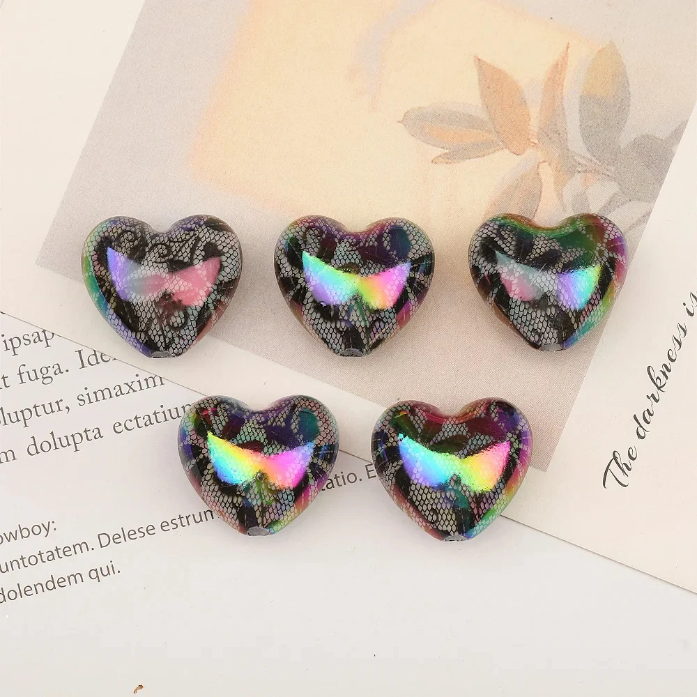 Cordial Design 20-50Pcs 19*22MM Acrylic Bead/Heart Shape/Hand Made/Aurora Print Effect/DIY Beads/Jewelry Findings & Components