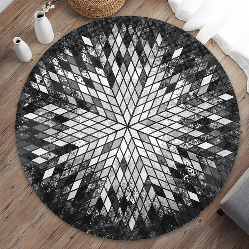 

Round Rug Nordic Household Polyester Printed Crystal Velvet Cushion Bedroom Decoration Carpets for Living Room Area Rug