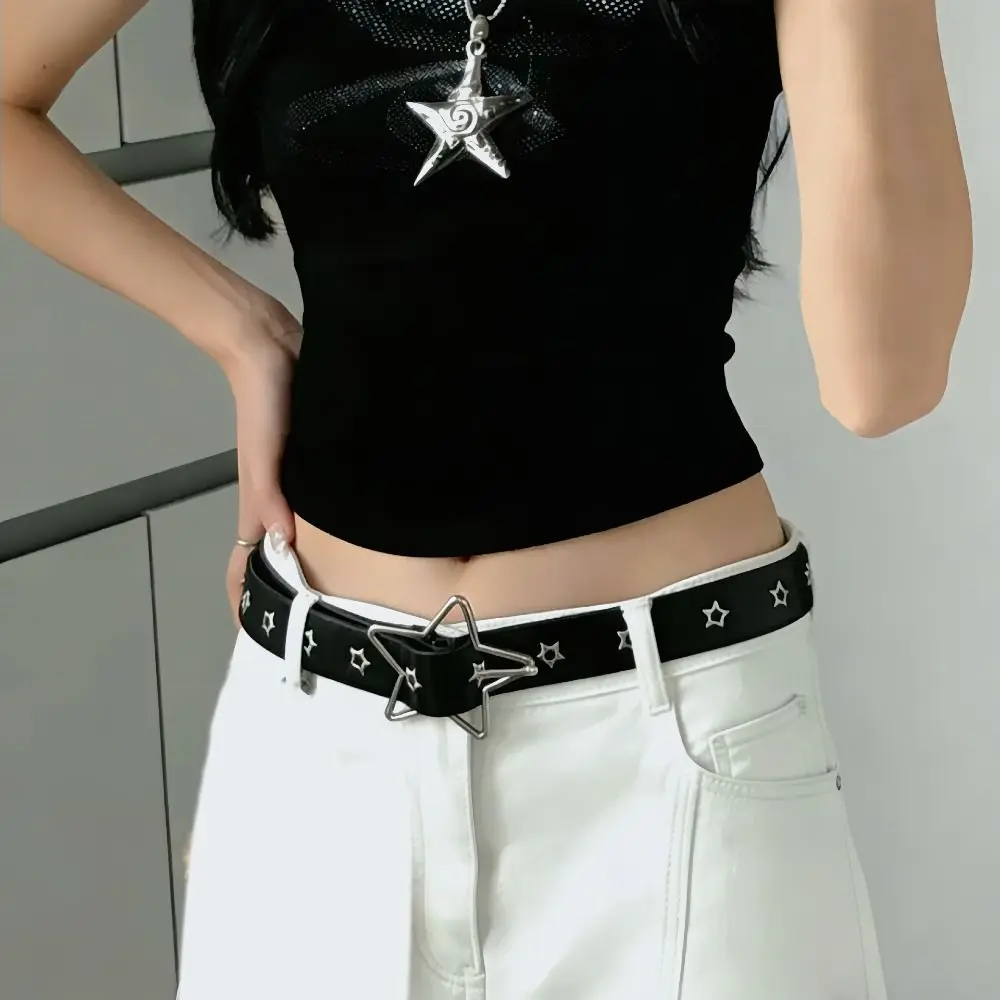 Trend PU Leather Star Rivet Belt Gothic Spicy Girl Men Belt Metal Chain Decorative Y2K Belt Unisex
