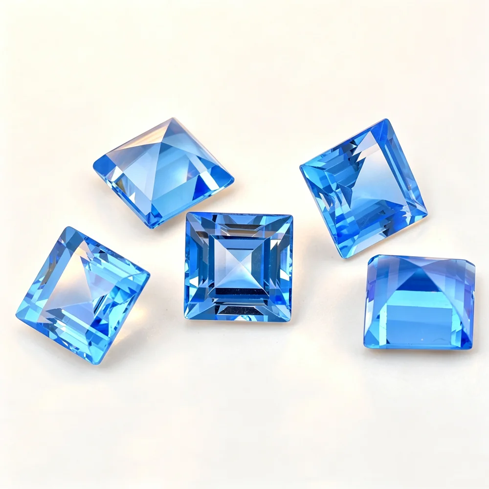20pcs 5pcs Lot Eye Clean Loose Gemstone Facted Square 3x3mm-9x9mm Real Natural Swiss Blue Topaz Step Cut Baguette For Jewelry