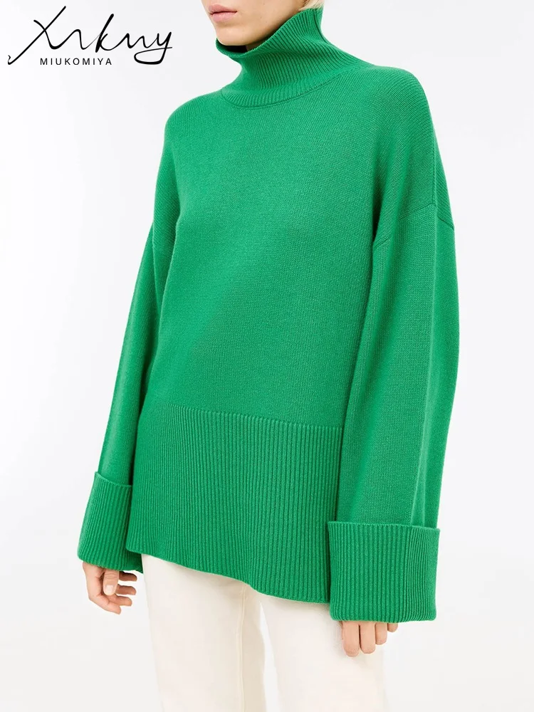 MiuKoMiYa-suéteres de cuello alto para mujer, jerséis grandes de punto, color verde, invierno, 2022