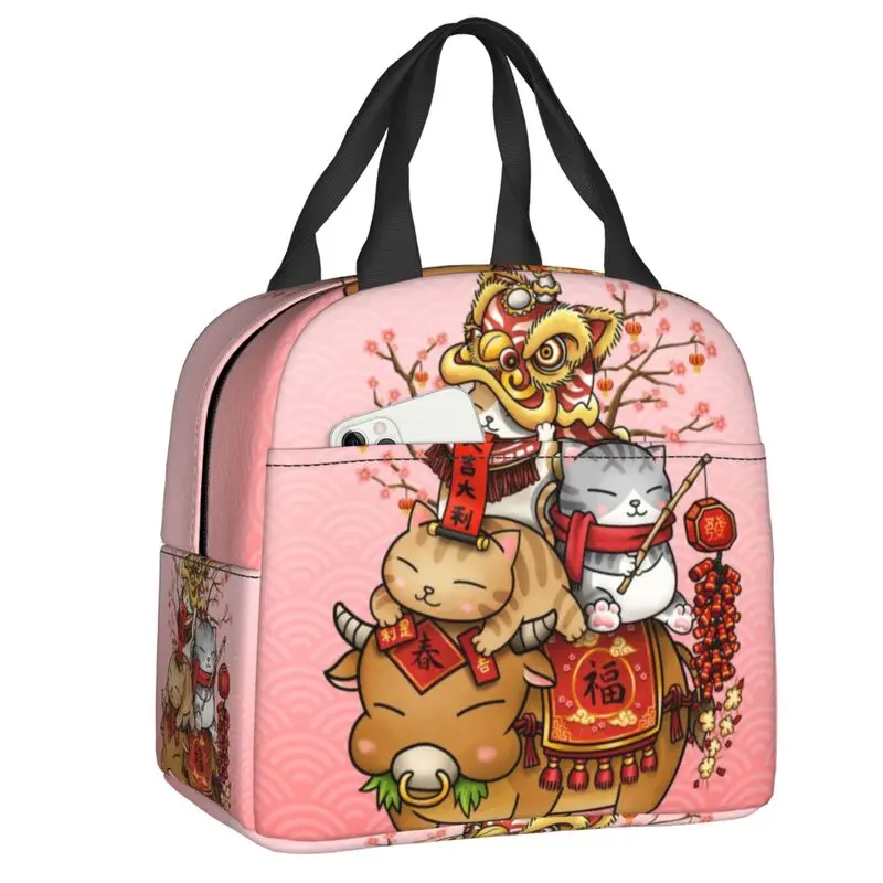 Lucky Cat Revolution Portable Lunch Boxes for Japanese Maneki Neko Thermal Cooler Food Insulated Lunch Bag Office Work