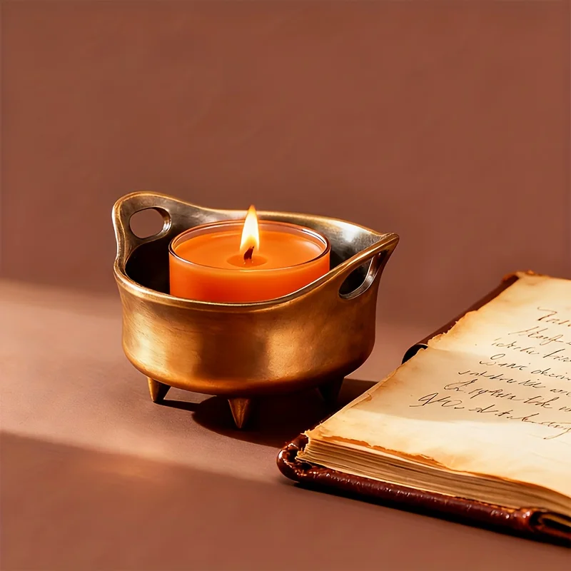 Metal Candle Holder Three-Foot Candle Holder Vintage Decor Tealight Stand Desktop Retro Style Candle Holder Storage Jar Gift