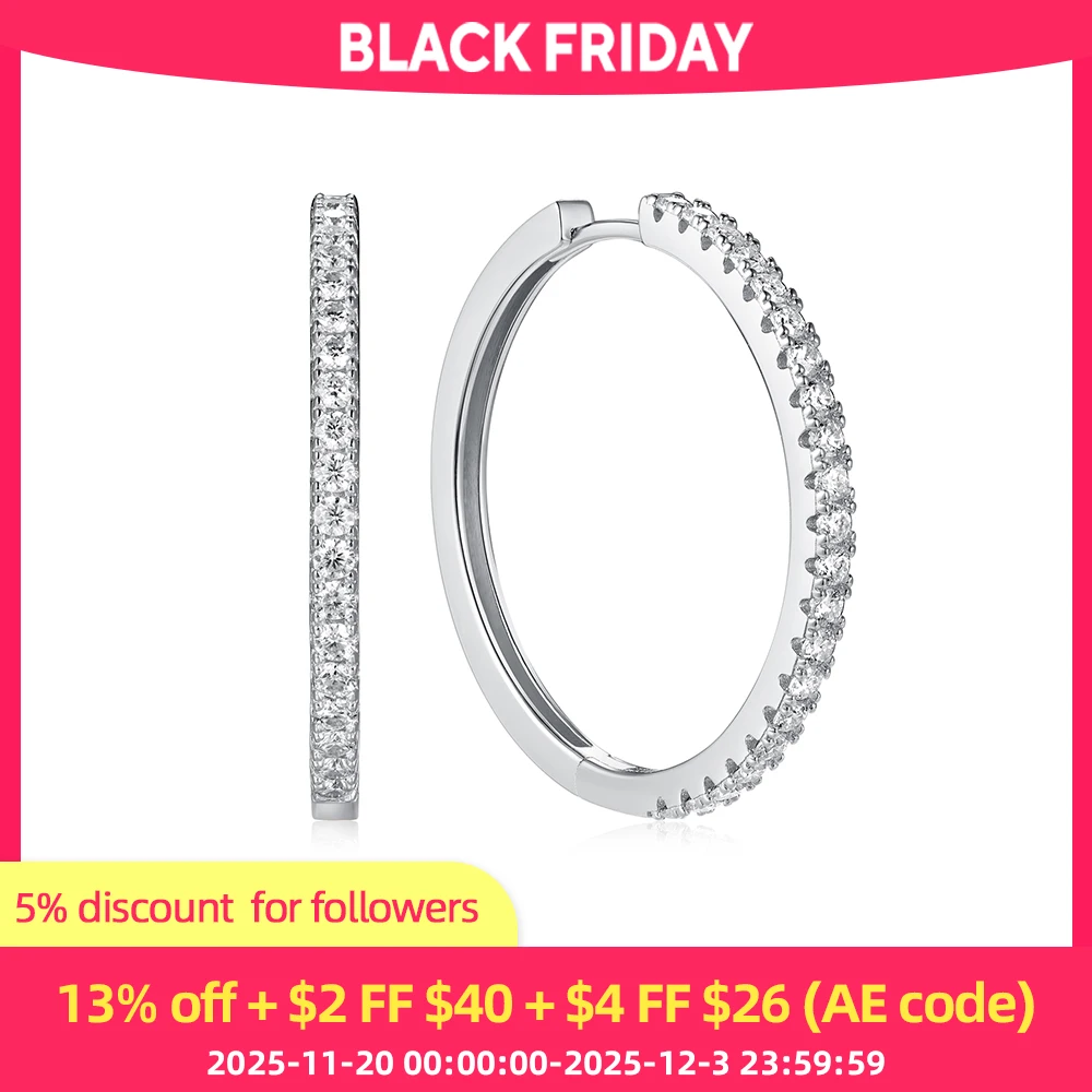 

ANDH Sparkling Moissanite Hoop Earrings for Women 18K Gold Plated 20/30mm Diameter Hoops Elegant Daily Party Fine Jewelry Gifts