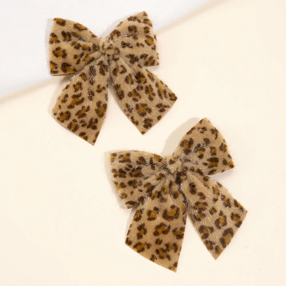 2Pcs Elegant Leopard Print Bow Hair Clip Cute Girls Plush Hairpins Kids Barrettes Headwear Fashion Hair Accessores images - 6