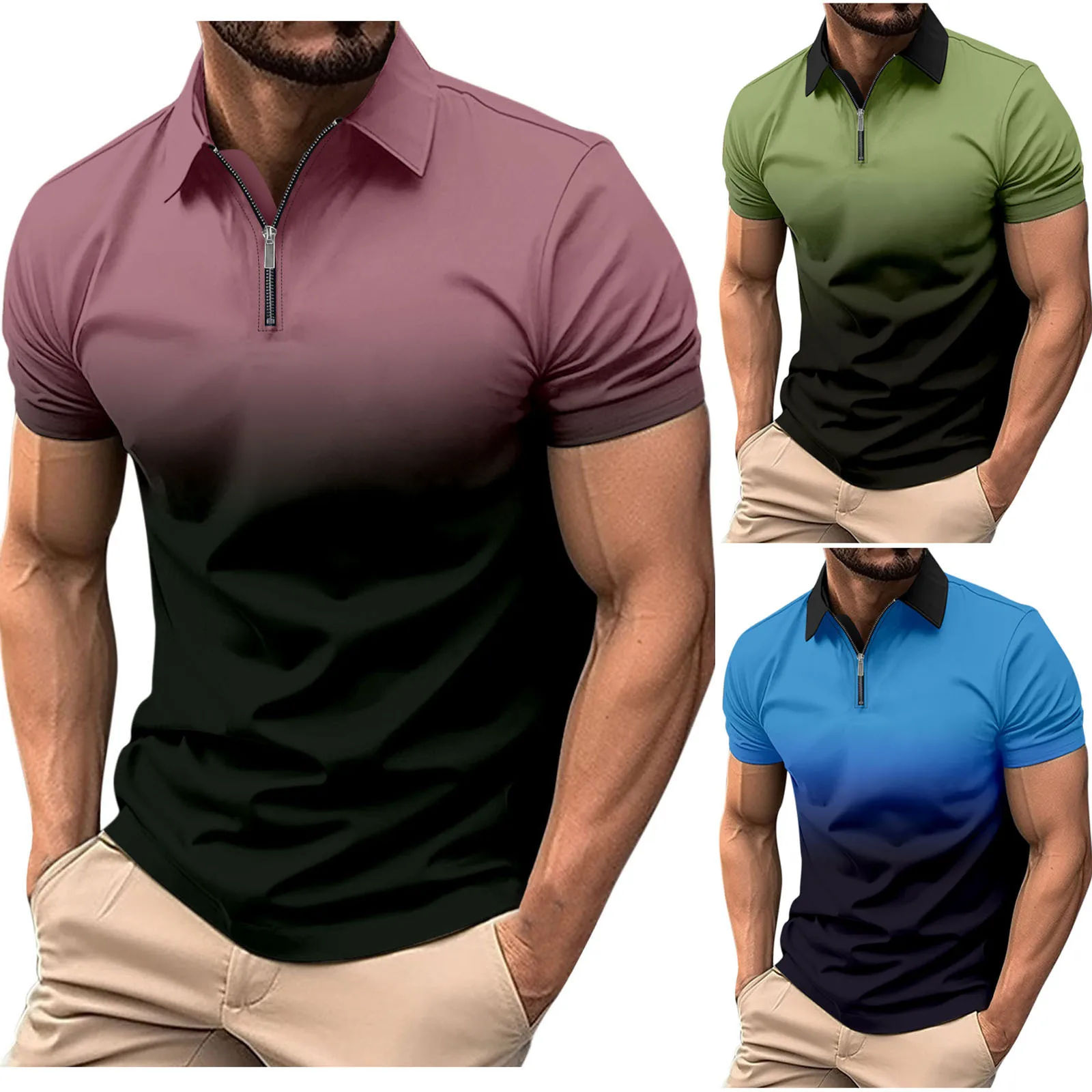 

Мужские рубашки с воротником-поло, пуловеры, футболки, повседневная рубашка с отложным воротником, короткий рукав, молния, свободный спортивный летний топ 2025 года