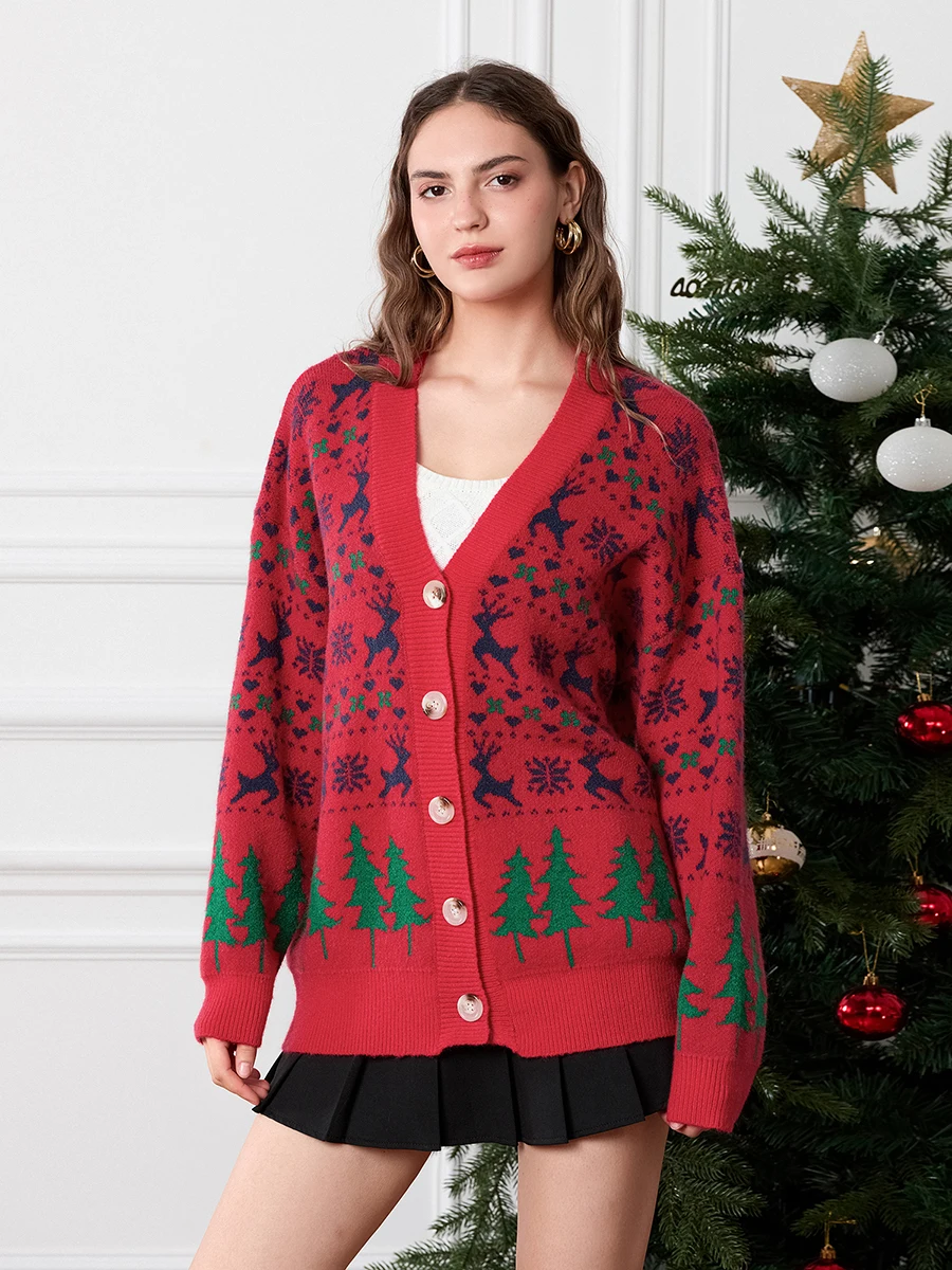 Suéteres de punto de Navidad para mujer, cárdigan ligero informal con botones, prendas de punto cálidas para otoño, ropa de calle