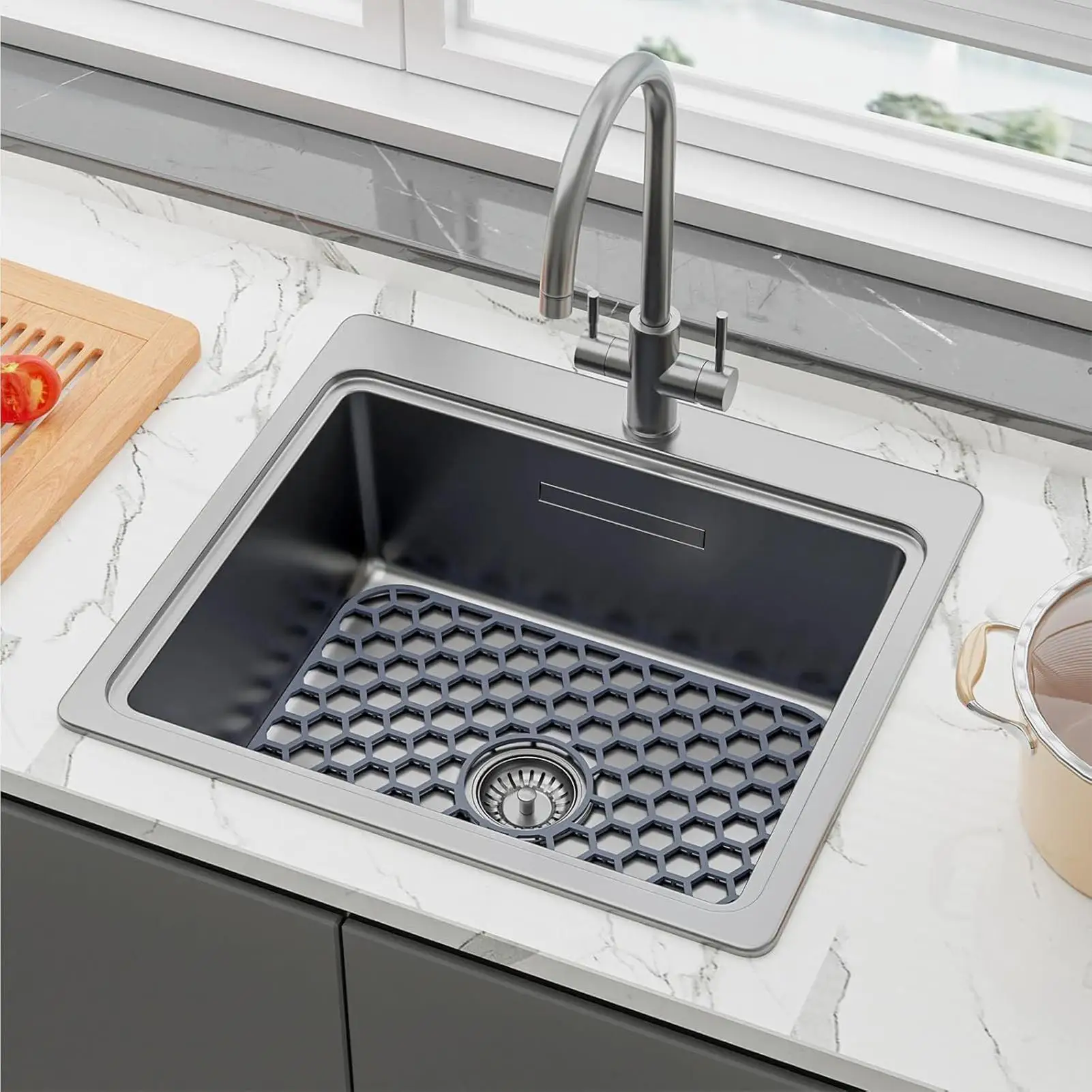 

Silicone Sink Protector Non-Slip Bottom Sink Mat Fast Draining Farmhouse Basin Protection Pad for Tableware Dishes