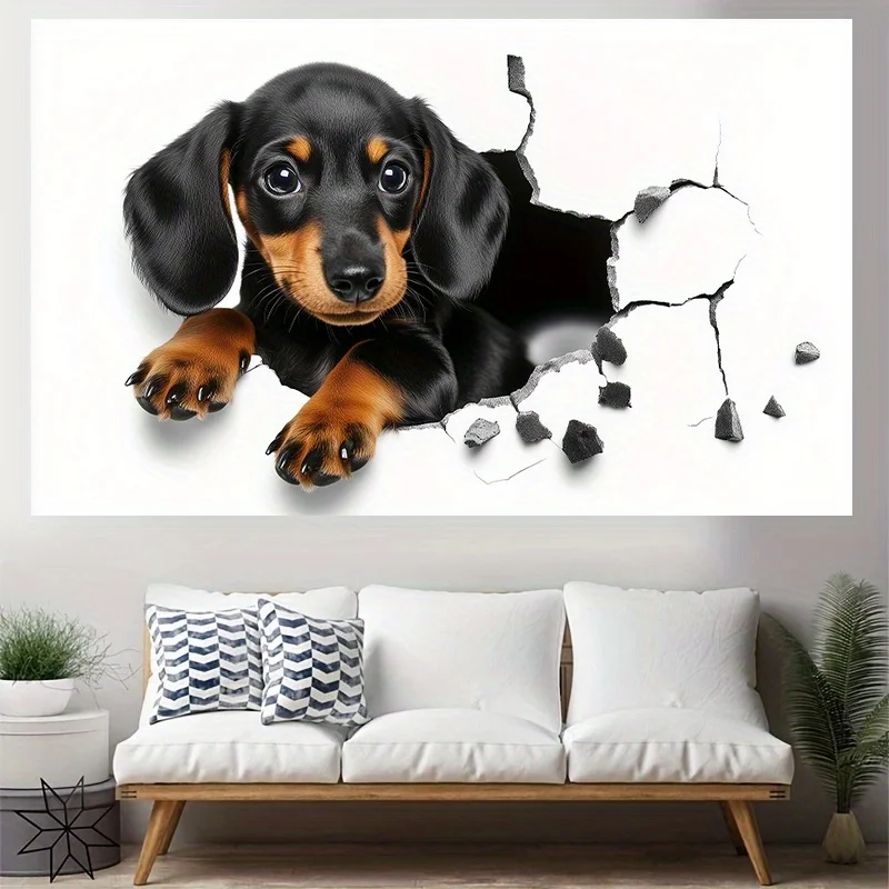dachshund dog sticks its head out Digital printing polyester wall tapestry suitable for use in living rooms bedrooms bars party