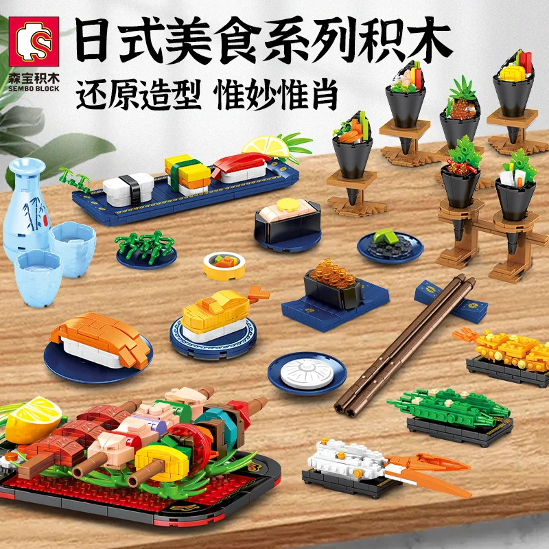 SEMBO-Japanese Cuisine Toys, Sushi Ramen, Food Music Box, Building Blocks, DIY Bricks, Roleplay, STEM Food Model Kits, Gifts