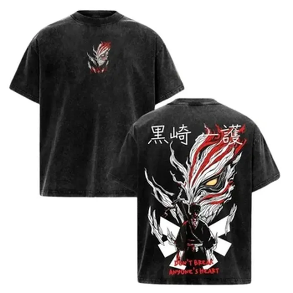 Kurosaki Ichigo BLEACH Anime T-shirt Summer Short Sleeve Casual Pure Cotton Tees Tops Y2k Vintage Washed T Shirt Men's Clothing