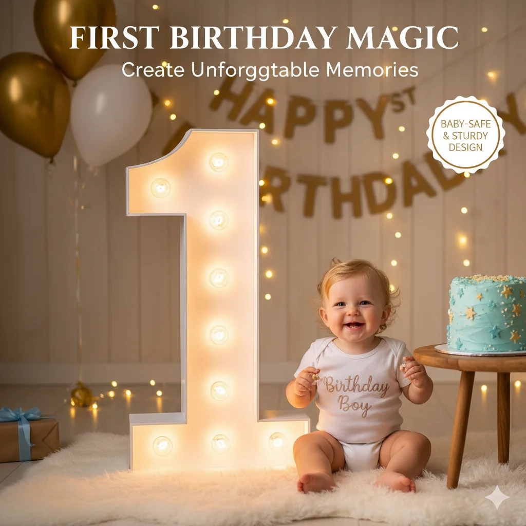 

New 70-120cm Giant Figure Numbers Large Cardboard Giant Foam Mosaic Numbers For Birthday Wedding Party Decor LED Light