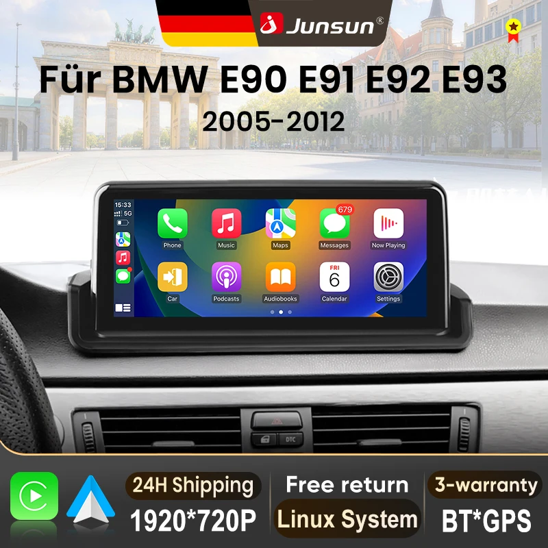 Autoradio Junsun 10.25 pouces avec système Linux, Carplay et Android Auto pour BMW Série 3 E90 E91 E92 E93 2005-2012, lecteur multimédia