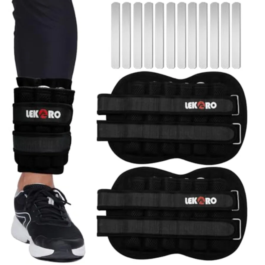 Ankle and Wrist Weights for Walking Running Pilates Fitness Adjustable Removable Steel Plates Black Durable Nylon with Foam Pad