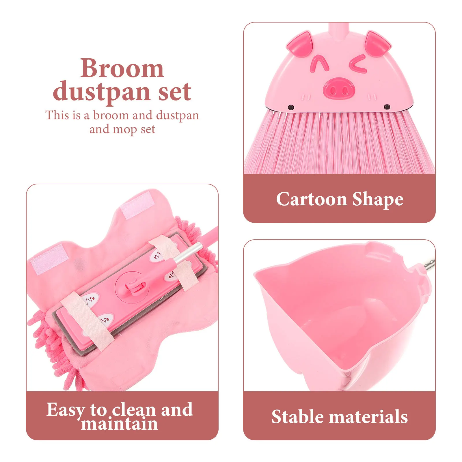 

1Set Fun Pig Shaped Broom Set for Kids Includes Mop and Dustpan Cartoon Cleaning Kit Toddlers Indoor Chores Playtime Broom Set