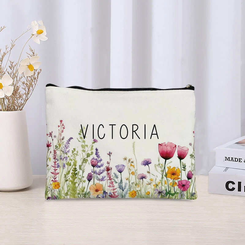 Custom Name Eco Canvas Makeup Bag Women Teacher Bridesmaid Gift Luxury Handbag Travel Storage Organizer Ladise Cosmetic Bags