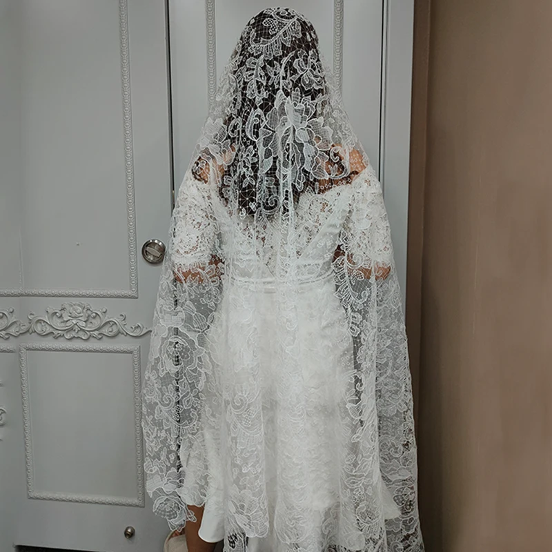 custom V113# 100% Real Picture Appliques Wedding Veil Length 175 CM Wholesale White Elegant Lace Tulle Edge Bridal Veil