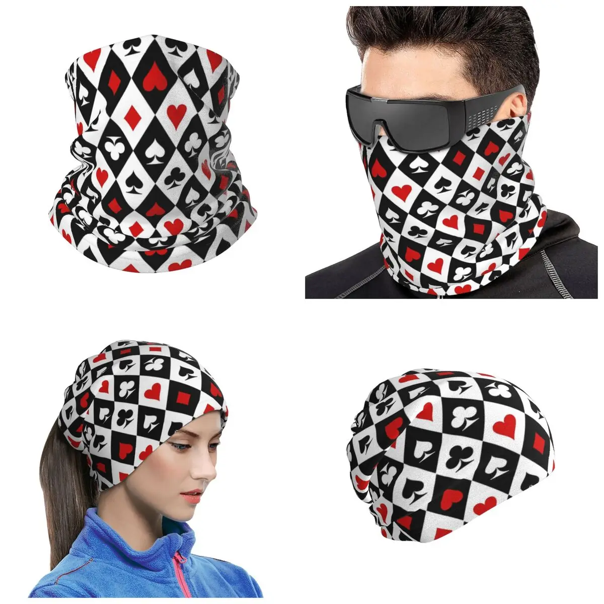 Playing Cards Suit Symbols Bandana Neck Gaiter Printed Mask Scarf Multifunction Balaclava For Men Women Adult Winter
