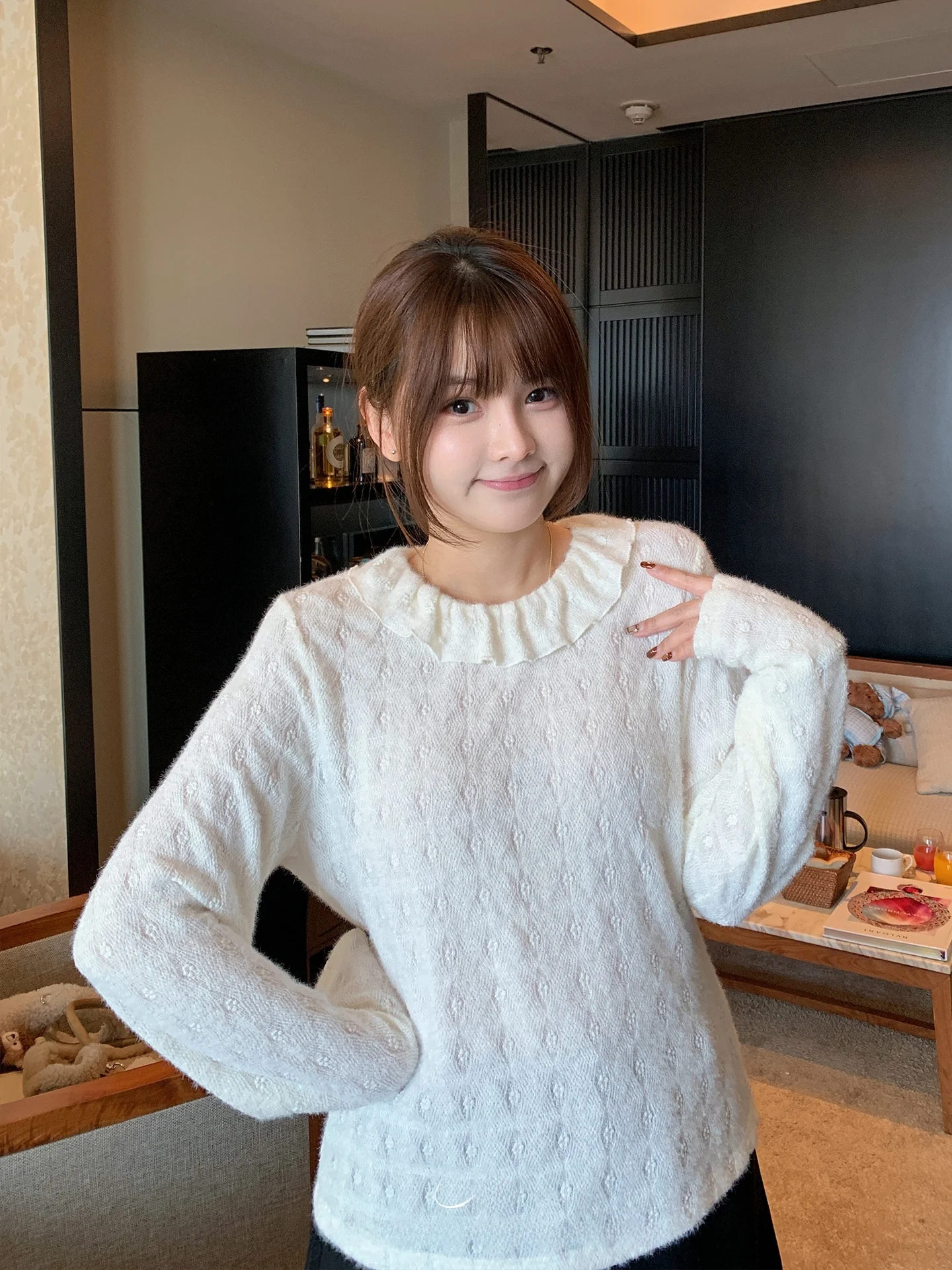 

Женская трикотажная кофта большого размера с кружевным воротником, на флисовой подкладке, повседневная, для женщин среднего возраста