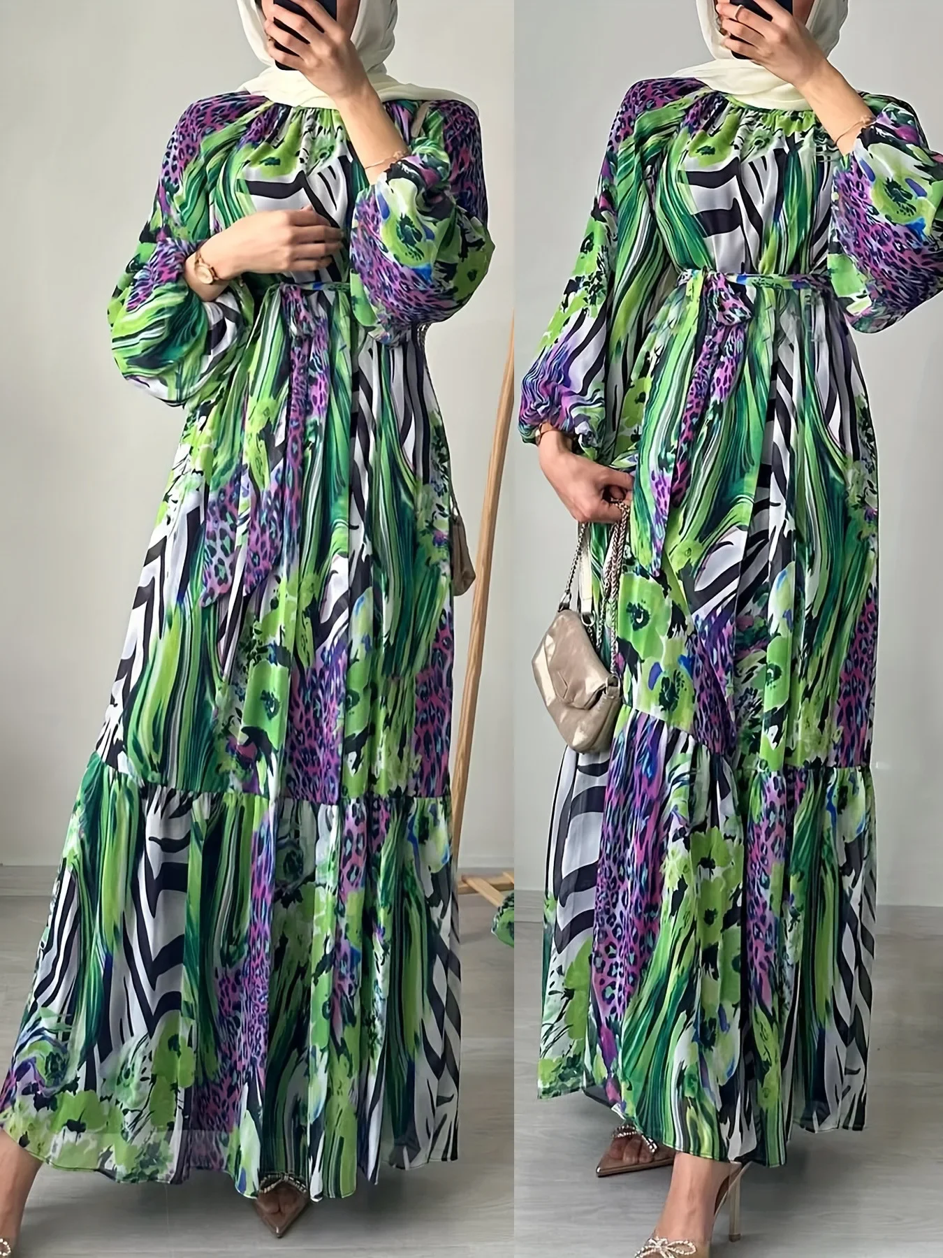 فستان نسائي للعيد عباية إسلامية مطبوعة برباط جلابية رمضان فساتين طويلة فيستدوس لارغوس رداء عربي طويل المغرب قفطان 2025