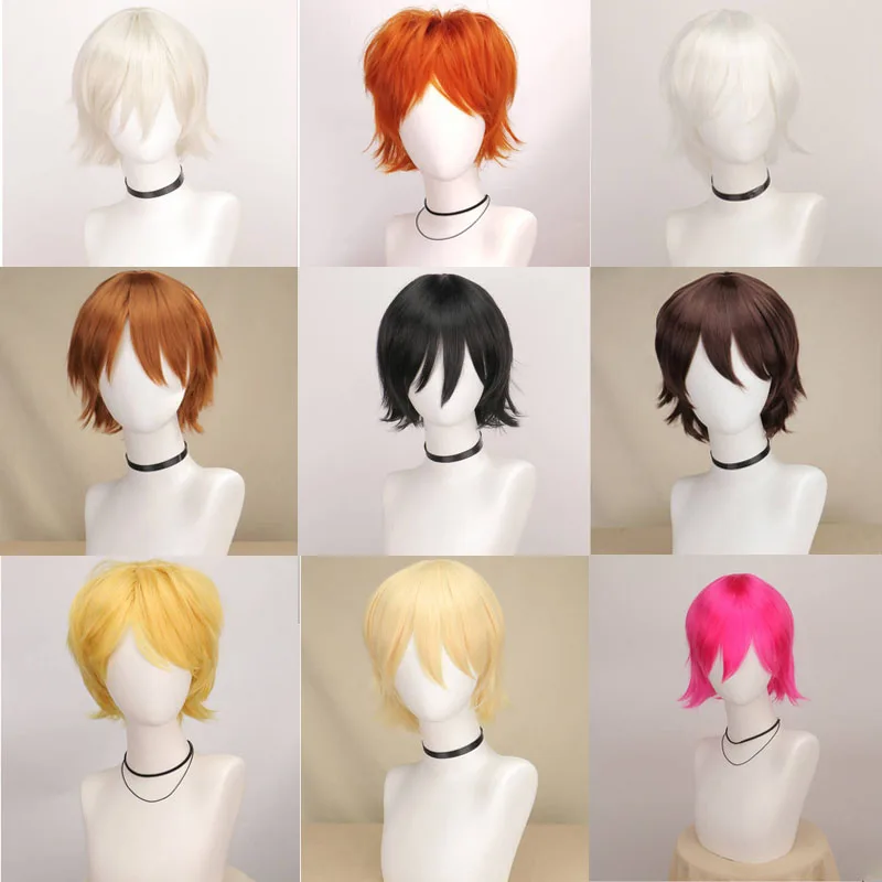 QQXCAIW Синтетический парик для косплея Красный Блондин Черный Розовый Волосы Короткий многослойный парик Высокотемпературное волокно Парики для мужчин и женщин Парик для вечеринок