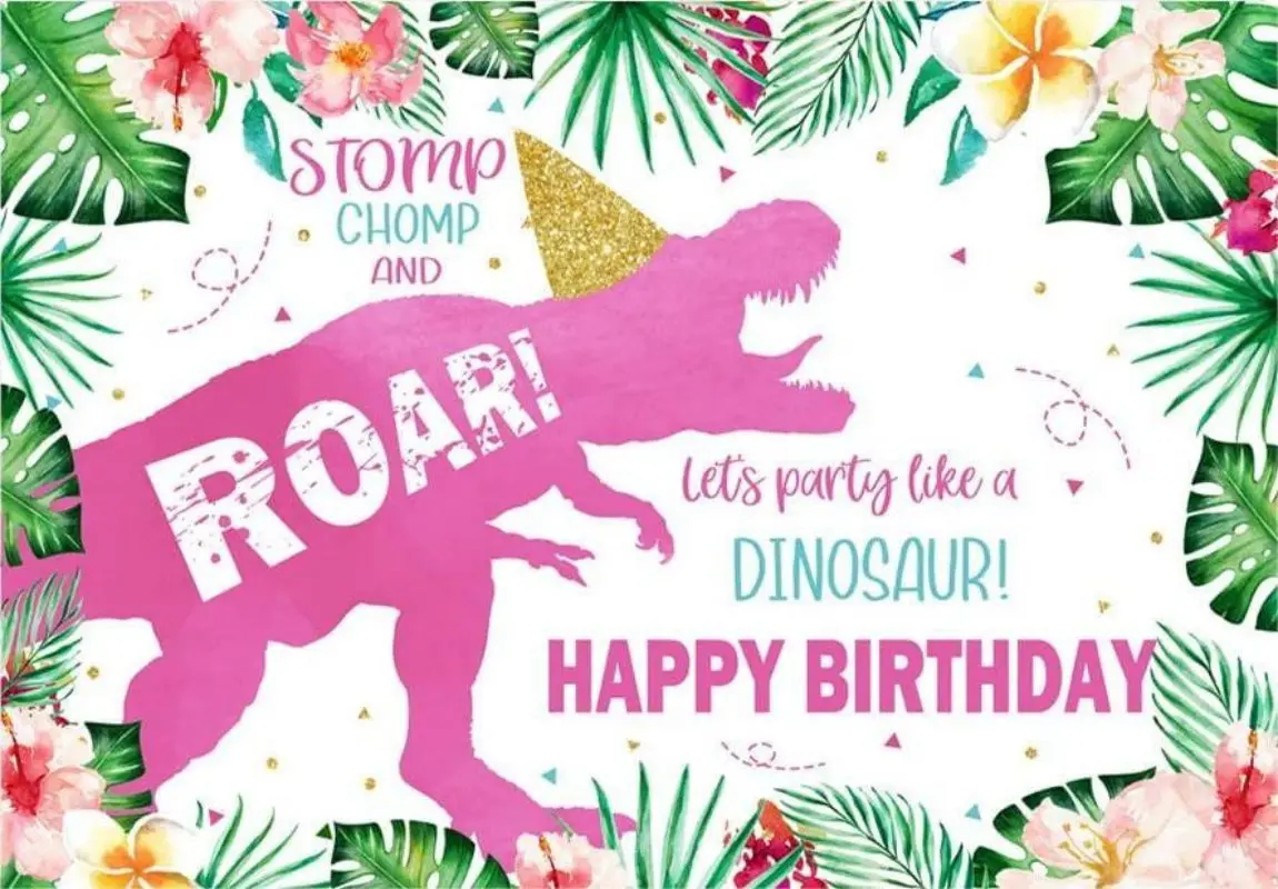 Pink Cartoon Dinosaur Birthday Backdrop Boys Girls Forest Baby Shower Photography Background Banner Decoration Woodland Animals