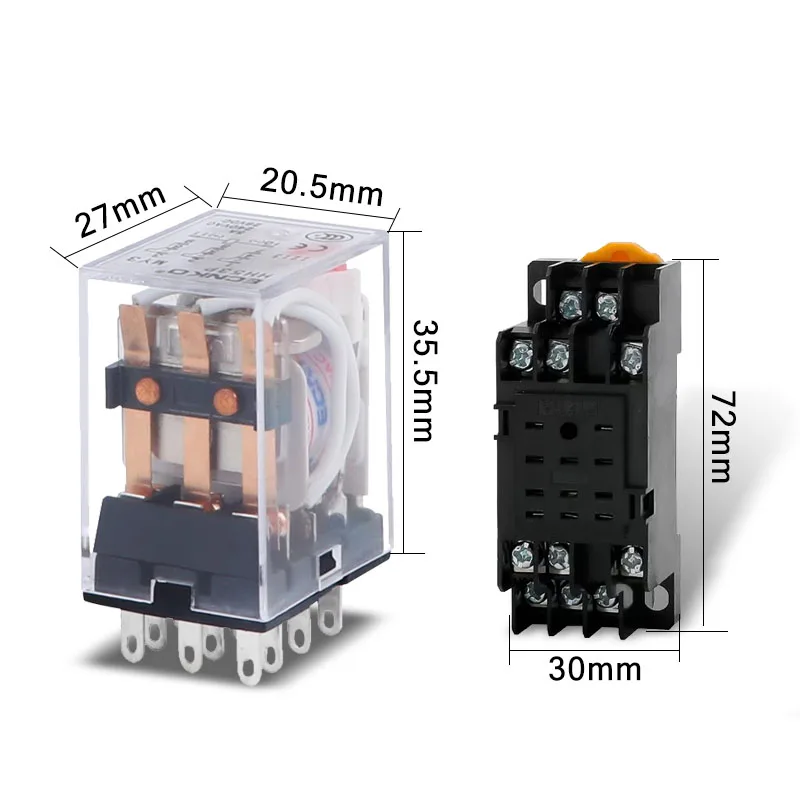 2Pcs Electromagnetic Coil General DPDT Power Relay MY3NJ 11Pins HH53P DC12V 24V AC 220V Miniature Relay With PYF08A Base