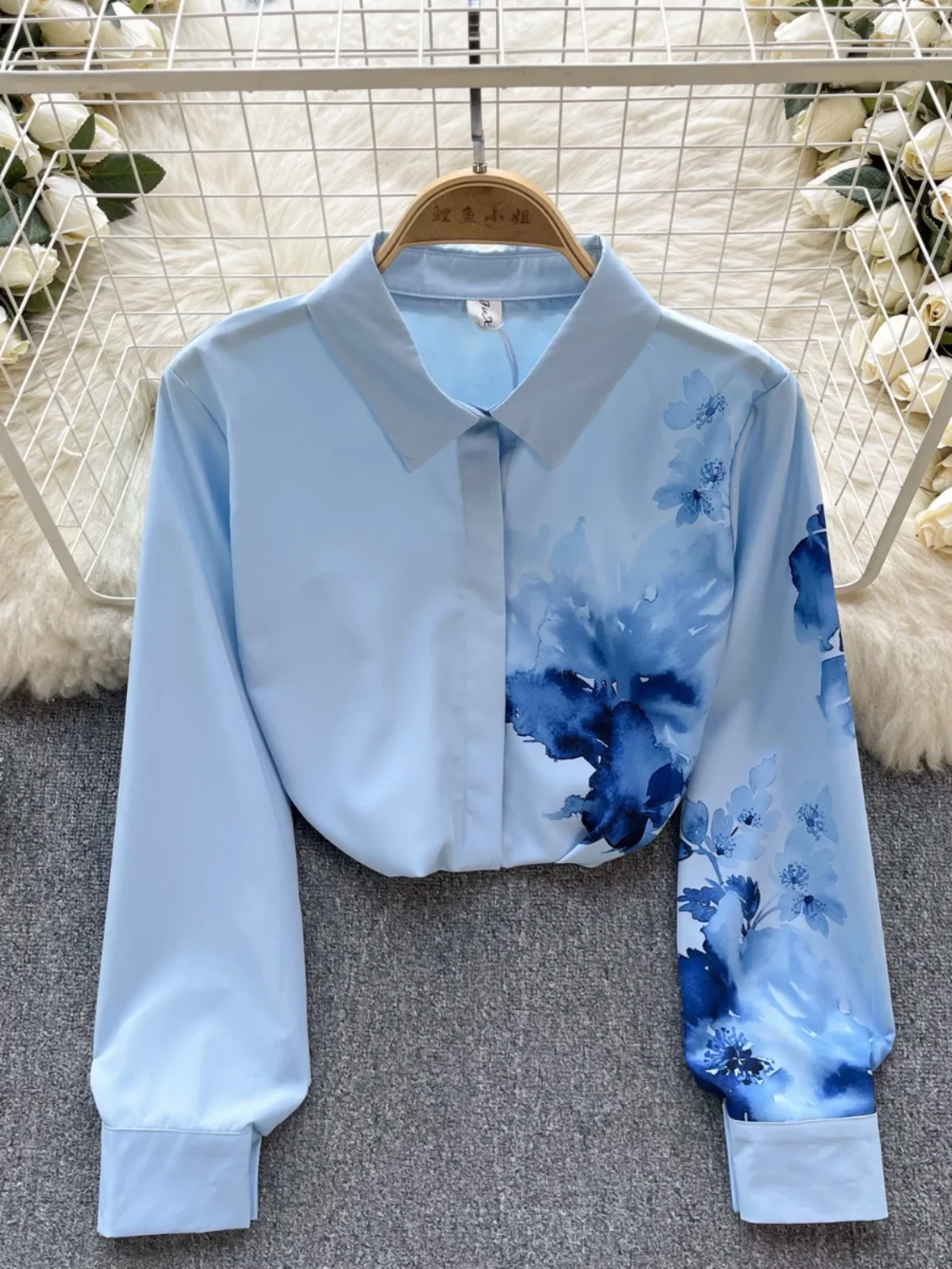 

Women's Shirt Chic Fashion Oil Print Contrasting Color Loose Thin Long-sleeved Tops Blouse Y2k Streetwear 2025 Spring Summer