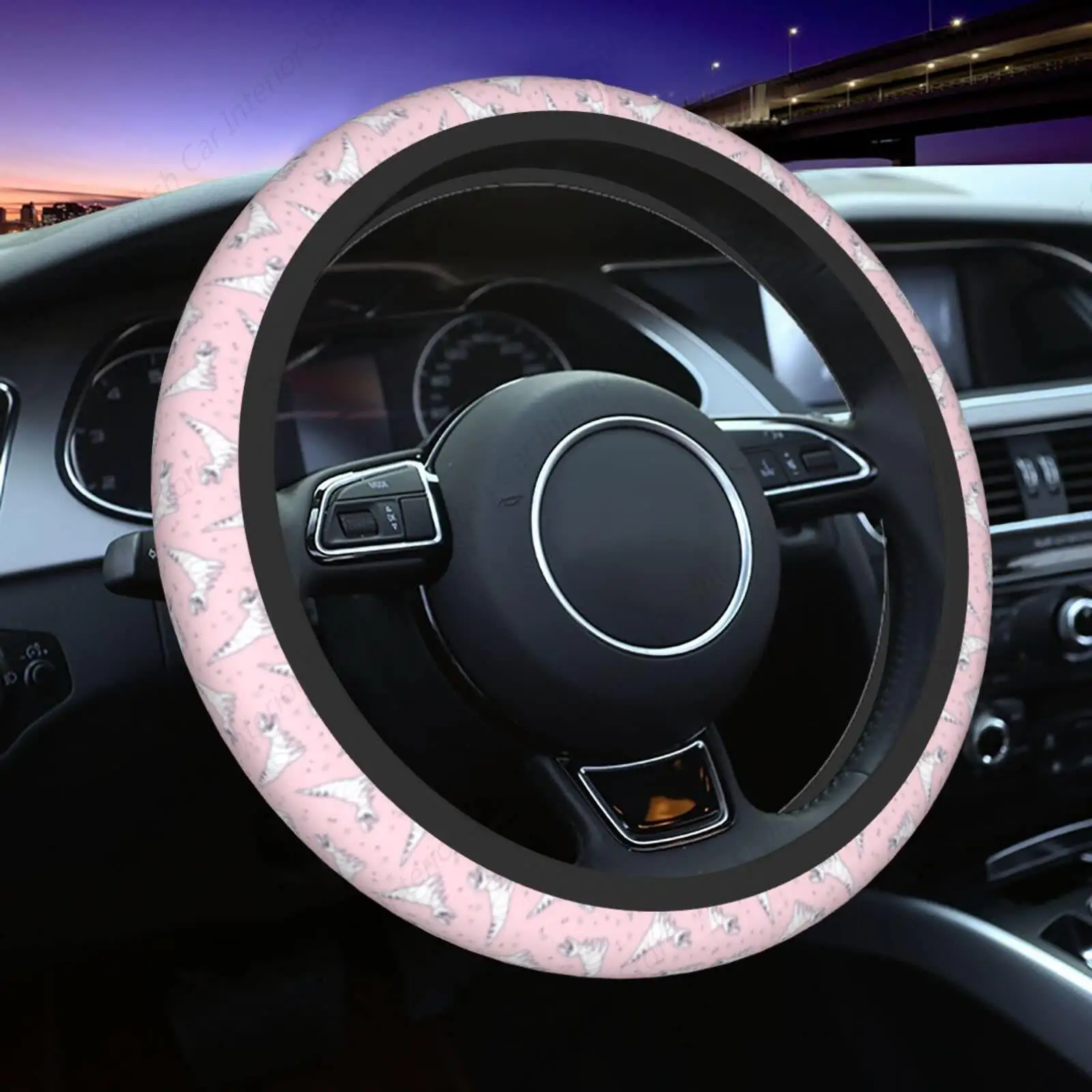 Funny Origami Dinosaur Pink Steering Wheel Cover for Women, Girls 15 inch Universal Auto Car Anti Slip Wrap Steering Wheel Cover