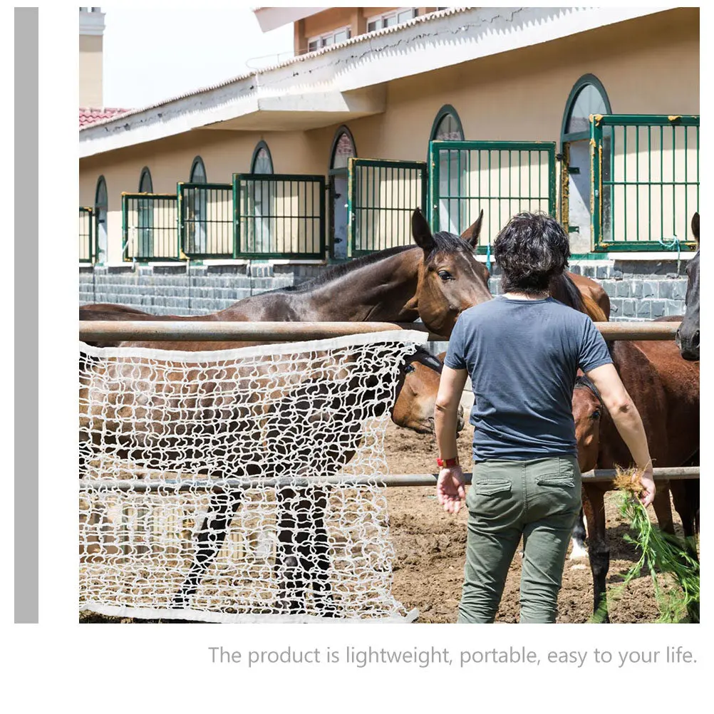 Extra Strong Breathable Mesh Horse Hay Bag Portable Feeding Pouch with Corner Ropes for Outdoor Stable Use Farm Supplies Dried