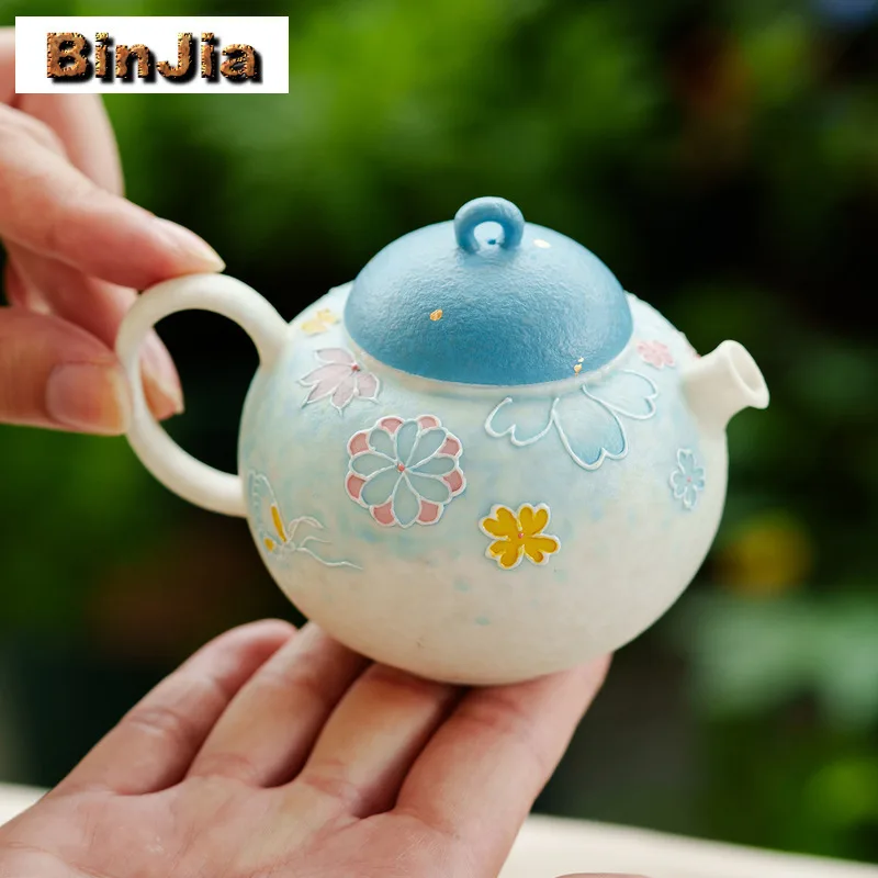

150 мл морской синий ворс цветной цветочный чайник древний чайник для заварки чая чайник с ситечком китайский чайный кафе поставки ремесло
