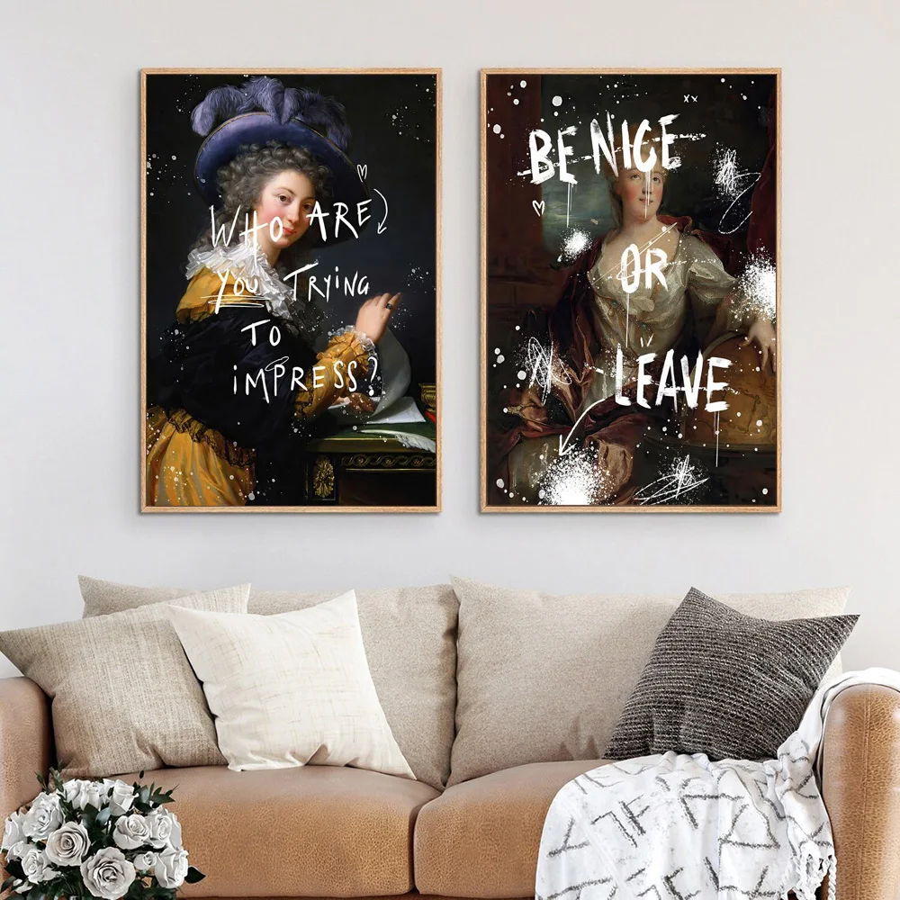 Modern Canvas Art Prints Funny Van Gogh Portrait And Pearl Earring Girl Famous Painting With Graffiti Text On Wall Decor Posters