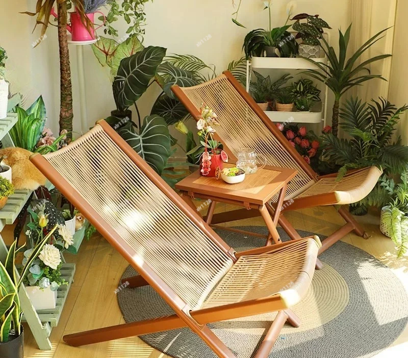 Wicker Leisure Recliner, Weatherproof & Waterproof, Nordic Style Seat for Balcony Home Yard