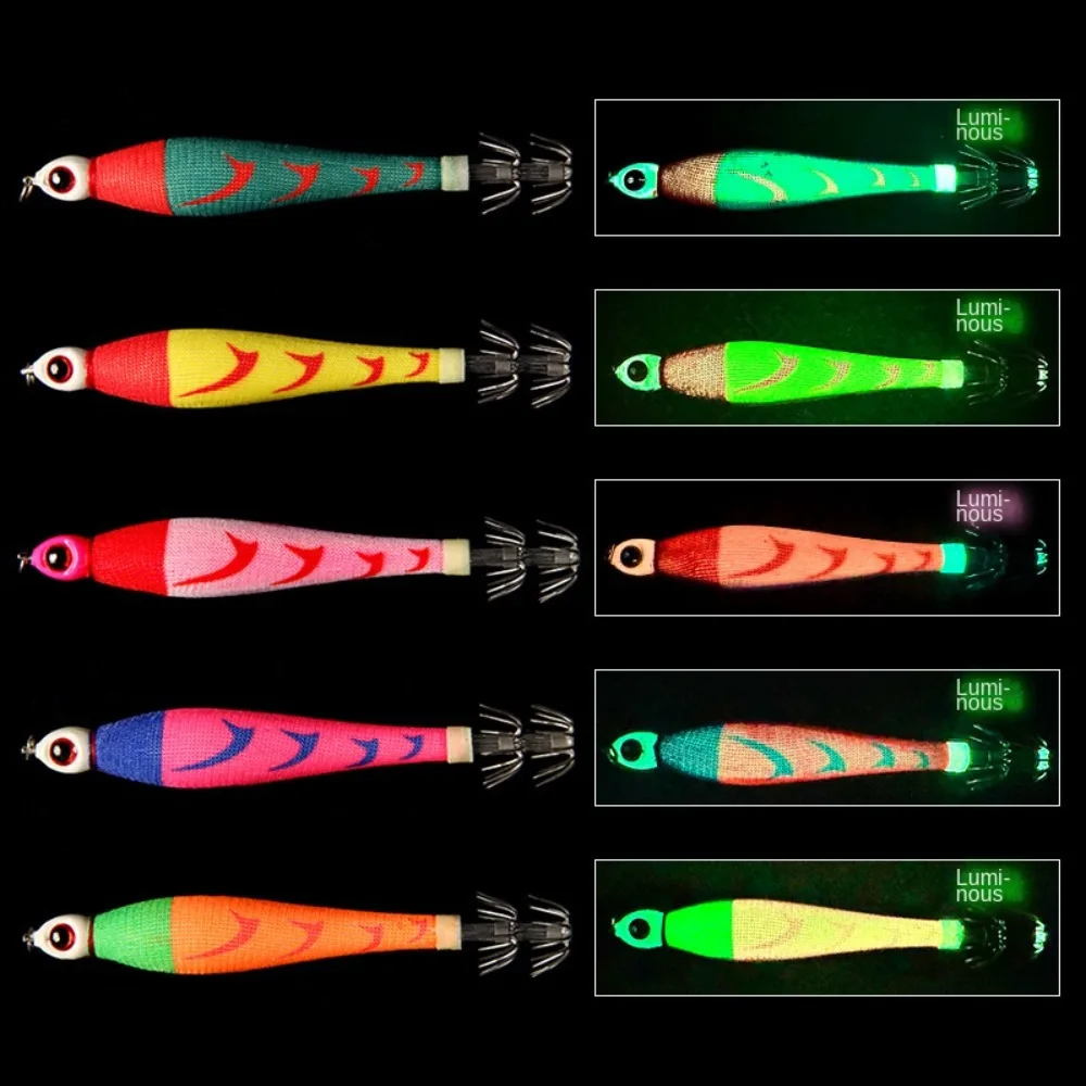 56g 75g Fishing Lure Artificial Squid Hook Jigs Noctilucent Squid Cuttlefish Jigs Lures Spinnerbait Wood Shrimp For Sea Fishing