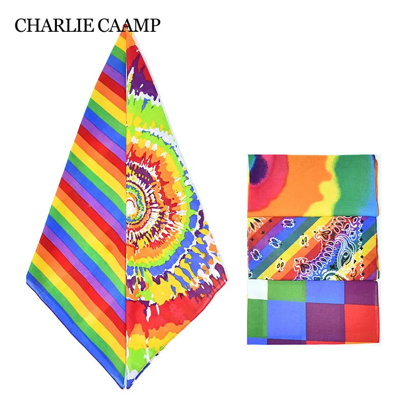 New Colorful Rainbow Unisex Fashion Printed Square Scarf Outdoor Sports Fitness Leisure Breathable Cotton Handkerchief Headwear