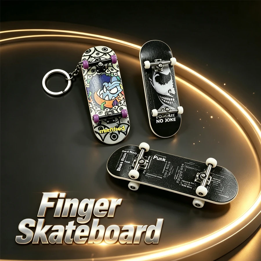 Mini Finger Skateboard Toy with Wheels, Creative Pattern Collectible Gift for Kids & Adults Pretend Play