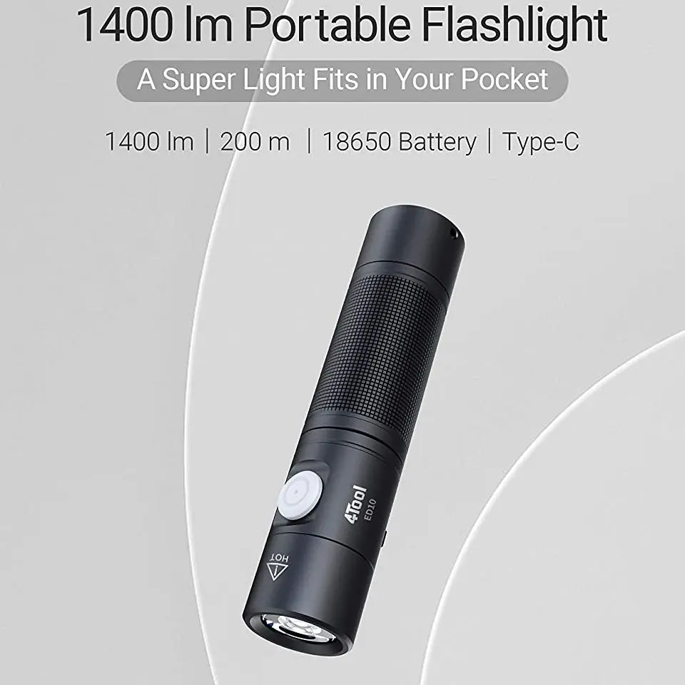 4Tool ED10 1400LM 200M P9 LED Flashlight With 2600mAh 18650 Battery USB Type-C Rechargeable IPX7 Waterproof Mini EDC Torch Lamp